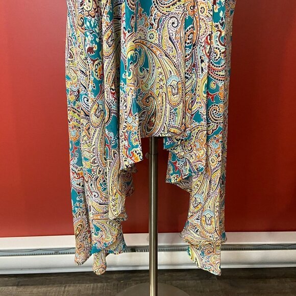 SHARAGANO Women's Aqua/Coral Print Assymetrical Dress - Size 20W - NWT $138 - Picture 3 of 6